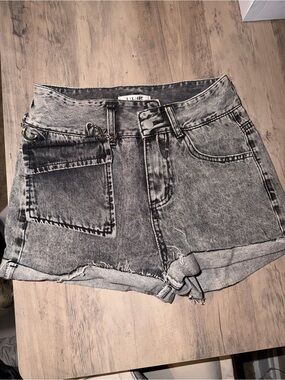 Women's Black Gray Wash Denim Shorts